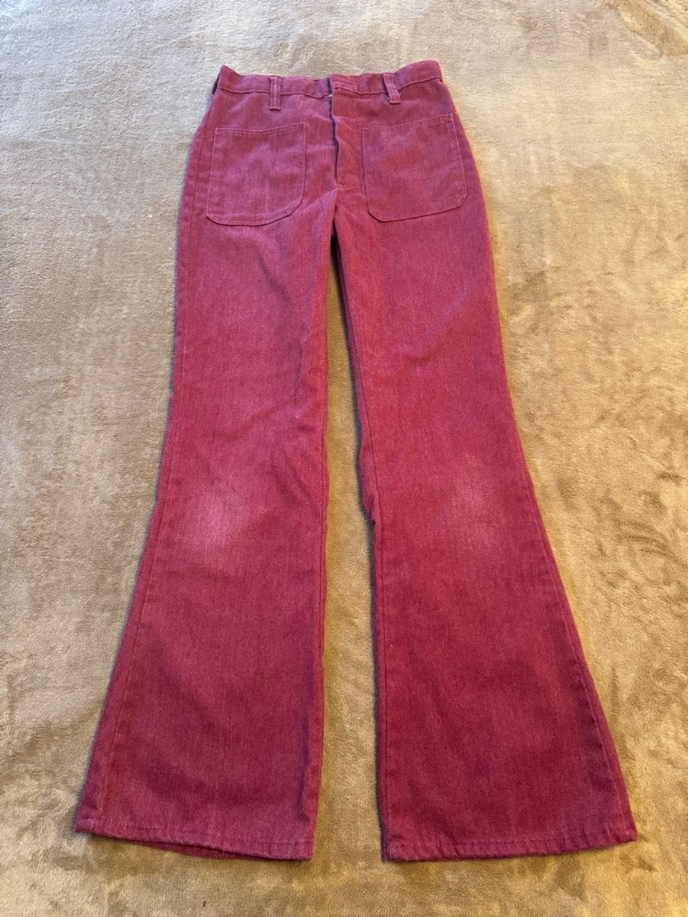 1970s High-Waist Flared Pants in Burgundy, size 25 XXS